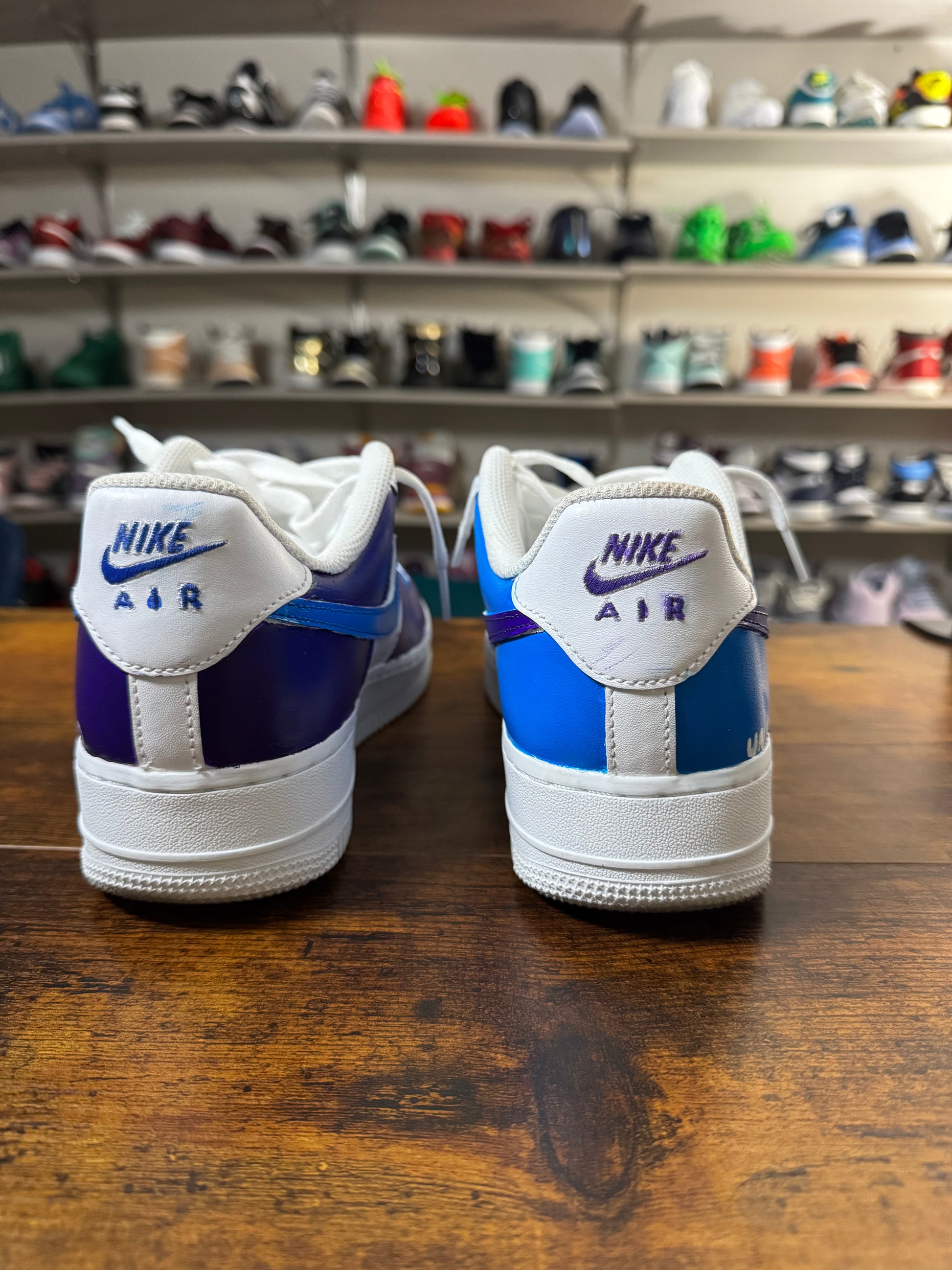 Purple and blue Unrivaled-themed Air Force 1 with logo on toe