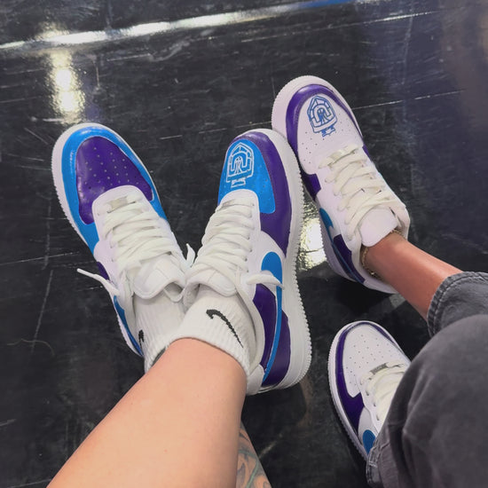 Custom Unrivaled Basketball Air Force 1 painted in purple and blue