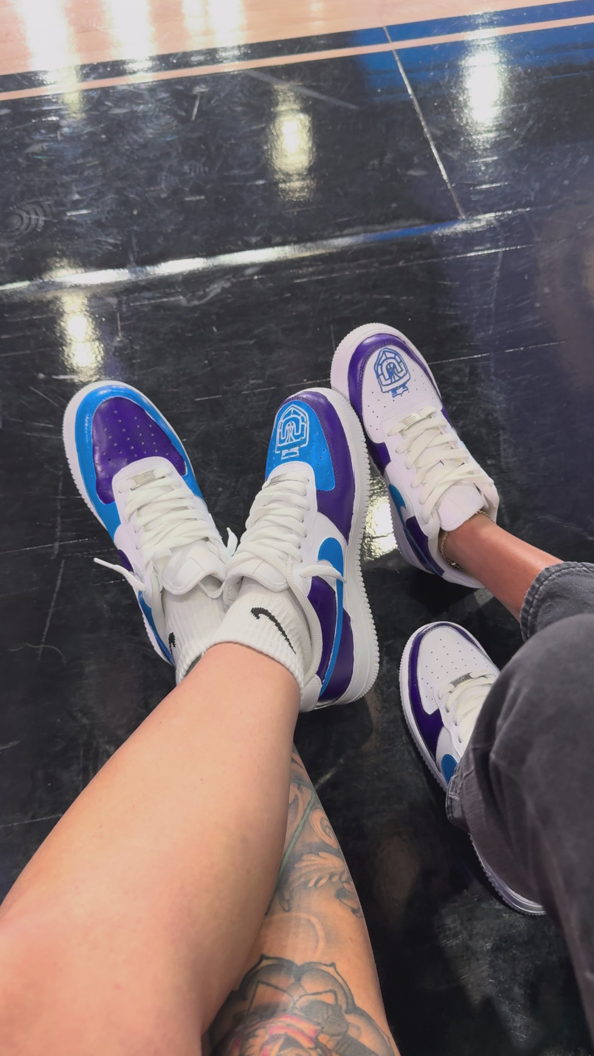 Custom Unrivaled Basketball Air Force 1 painted in purple and blue